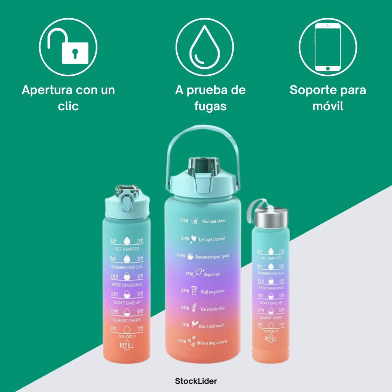 HydroPack™ – Juego de 3 Botellas Deportivas Multifunción