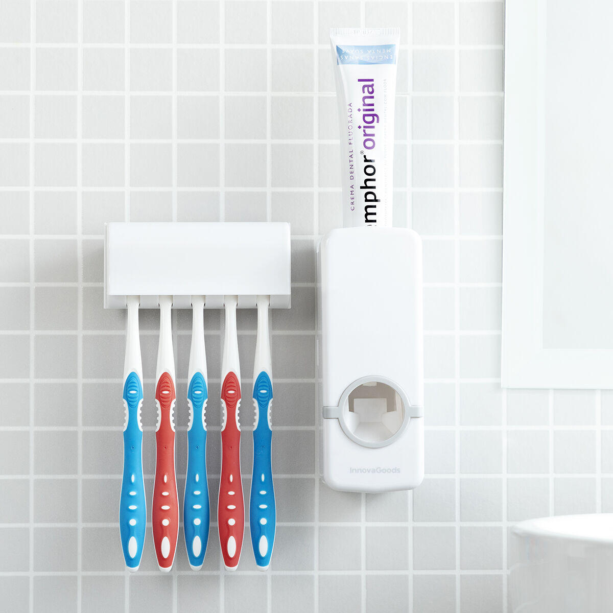 DentOrganizer™ – Dispensador Automático de Pasta con Porta Cepillos para Baño