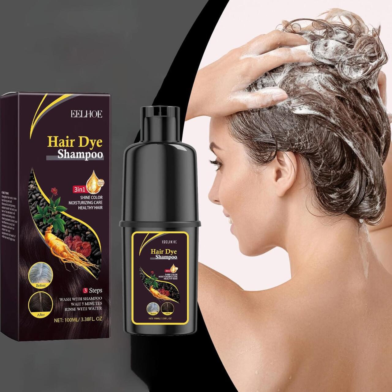 EELHOE BlackGlow 3 en 1 – Champú Tinte Nutritivo