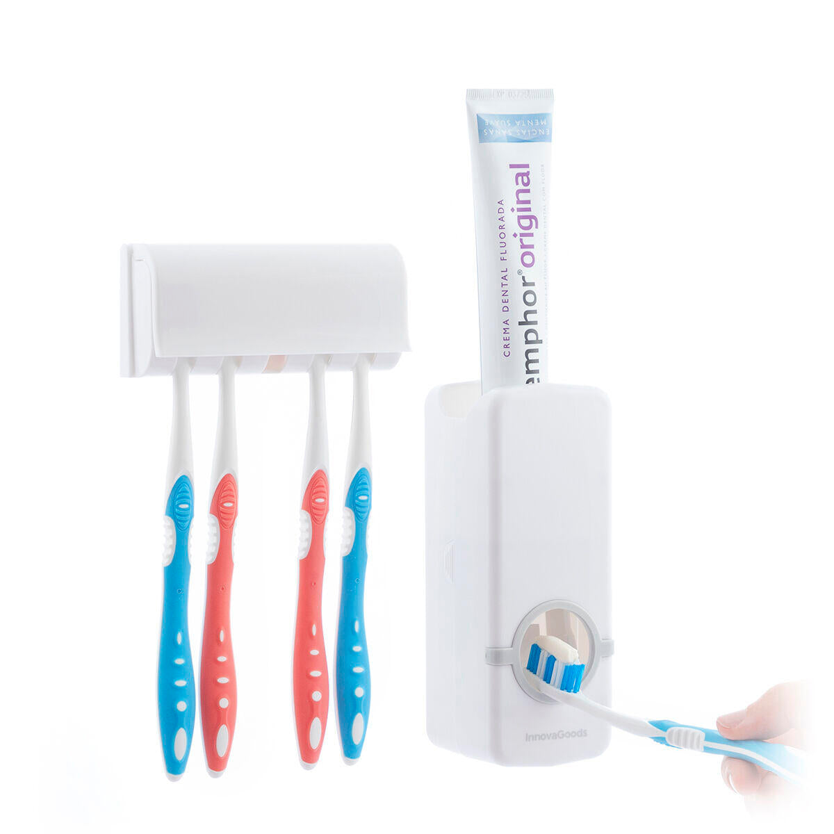 DentOrganizer™ – Dispensador Automático de Pasta con Porta Cepillos para Baño