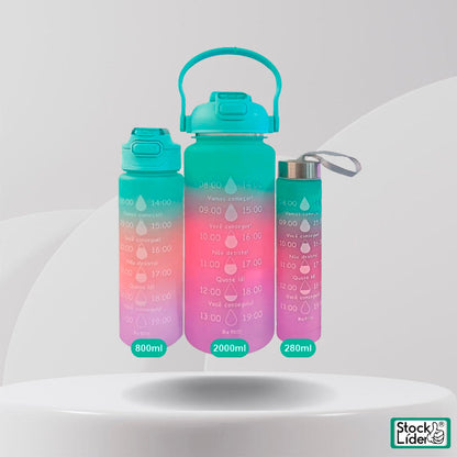 HydroPack™ – Juego de 3 Botellas Deportivas Multifunción