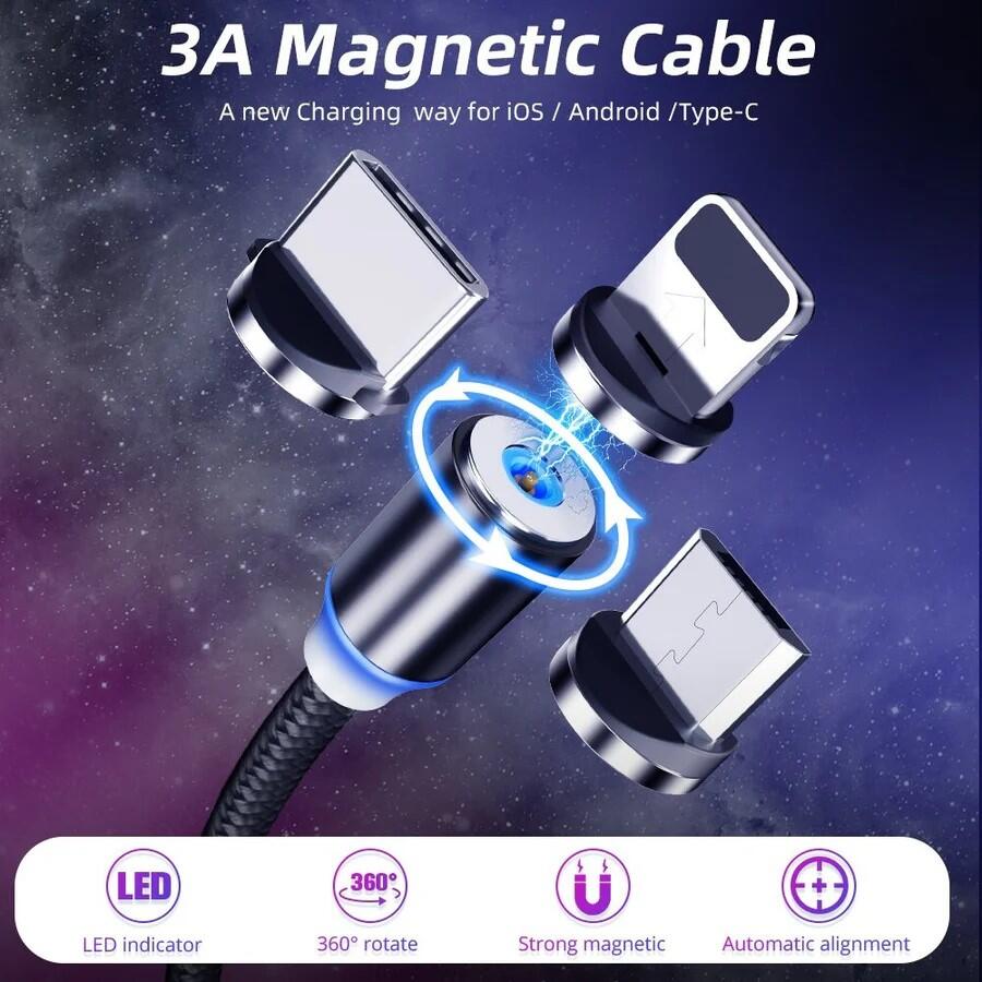 MagCharge Pro - Cable USB Magnético 3en1 con Luz LED