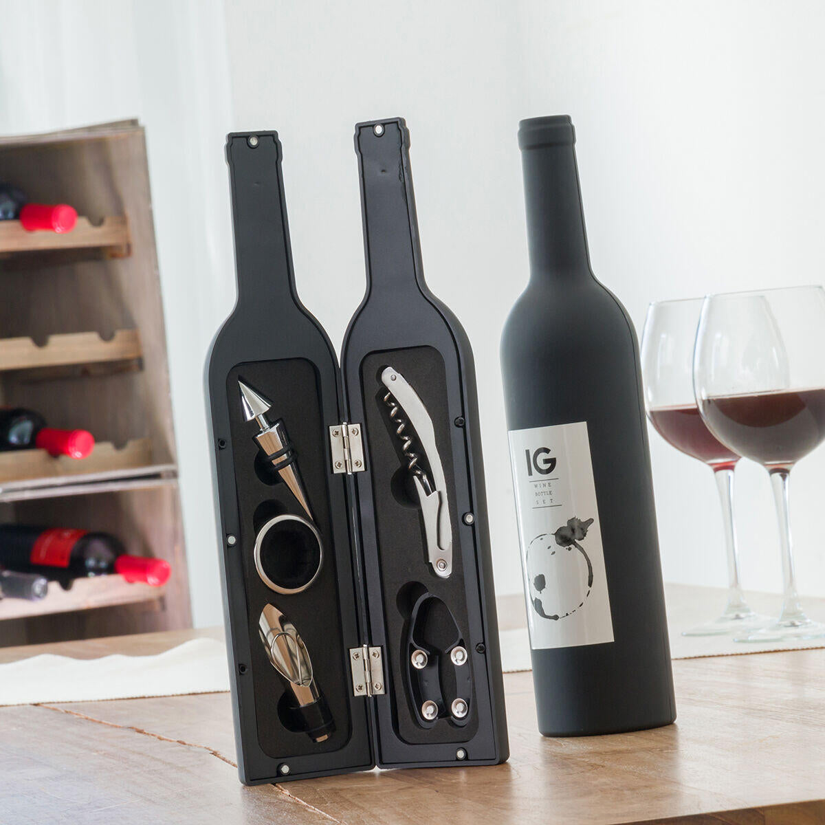 WineBox Deluxe™ – Set Sommelier de 5 Peças em Estuche Garrafa
