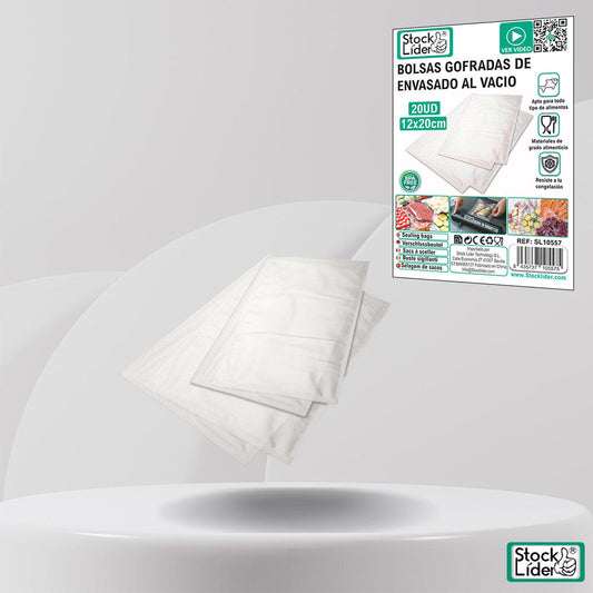 SealPack™ – Bolsas Gofradas para Envasado al Vacío (20 uds, 12x20 cm)